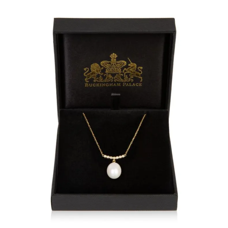 Gold Crescent Pearl Drop Necklace