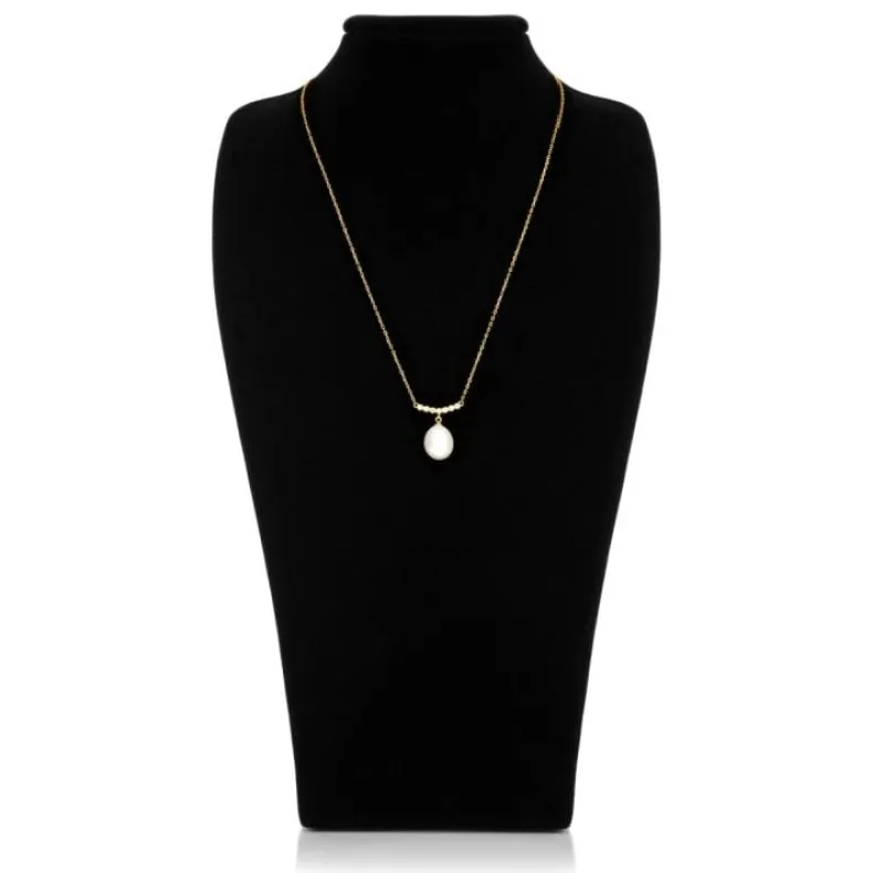 Gold Crescent Pearl Drop Necklace